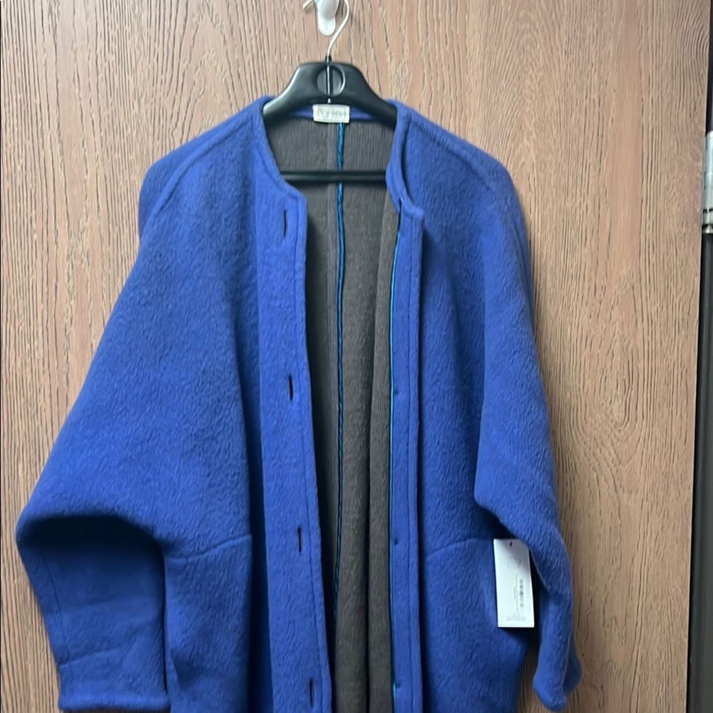 Blue Wool Long Fuzzy Coat